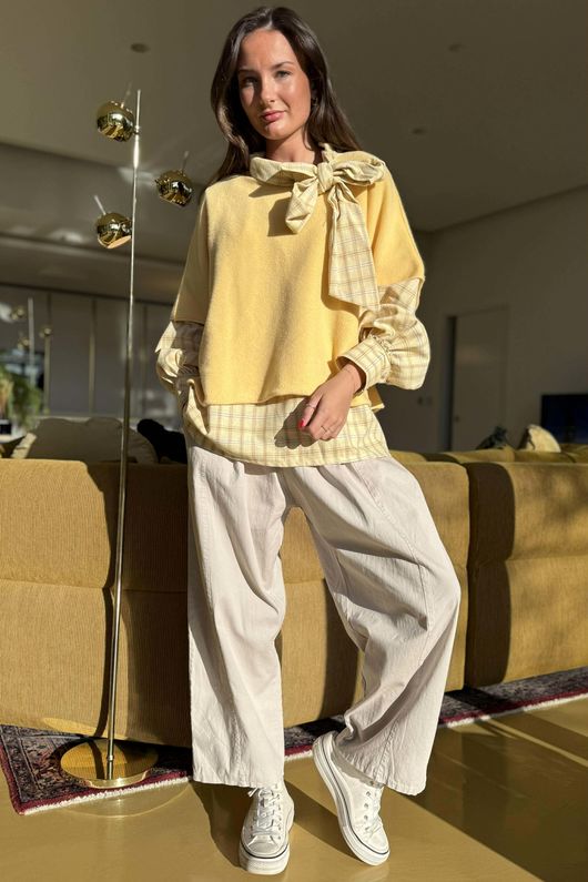 Ophelia Plaid Tie Neck Blouse Lemonade